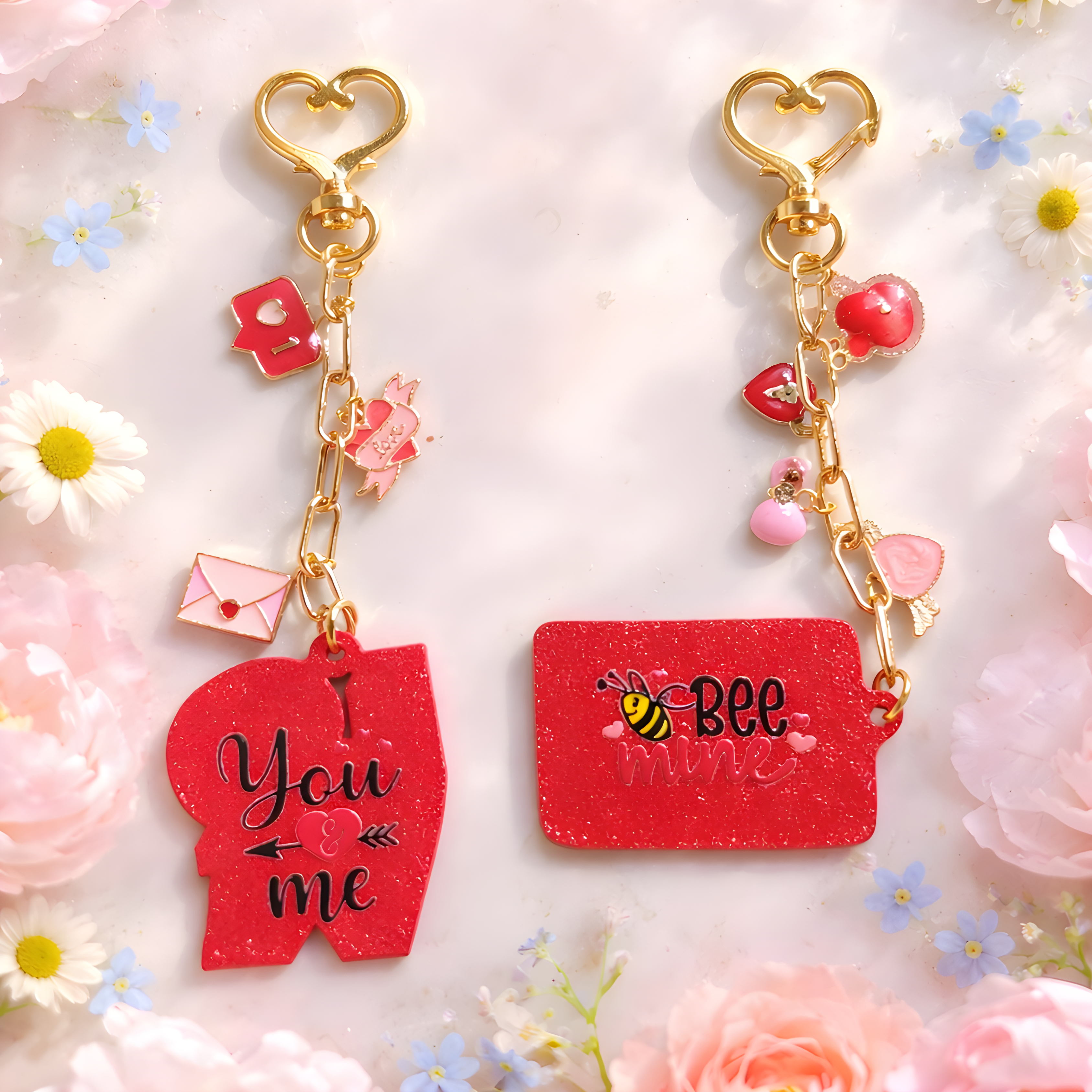 Valentine’s Day Charm Keychain – Cute Love & “Bee Mine” Designs